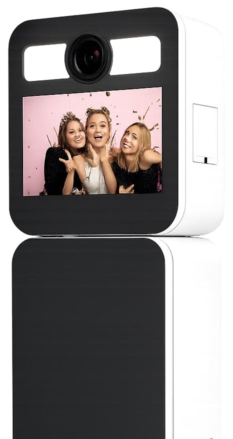Die Memories Fotobox mit Bildschirm, Kamera und Blitzlicht